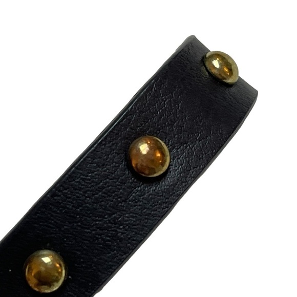Dark Brown Leather Studded Bracelet with Adjustable Length Clasp Closure - Picture 4 of 10